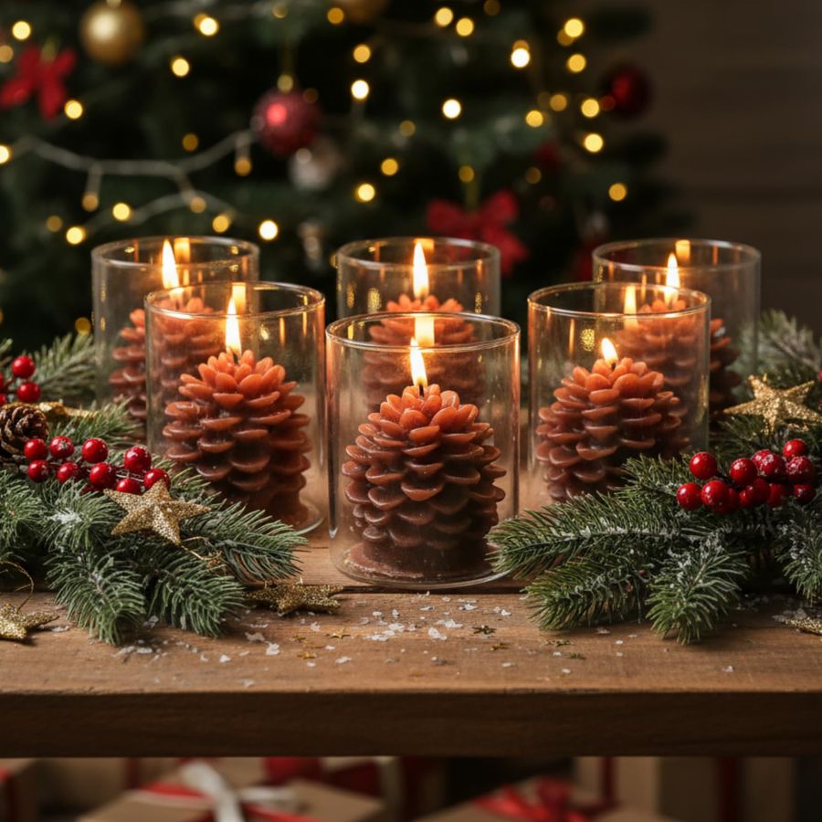 6 Sets Pine Cone Candles Flamm - огляд і ціна Holiday Candle Set