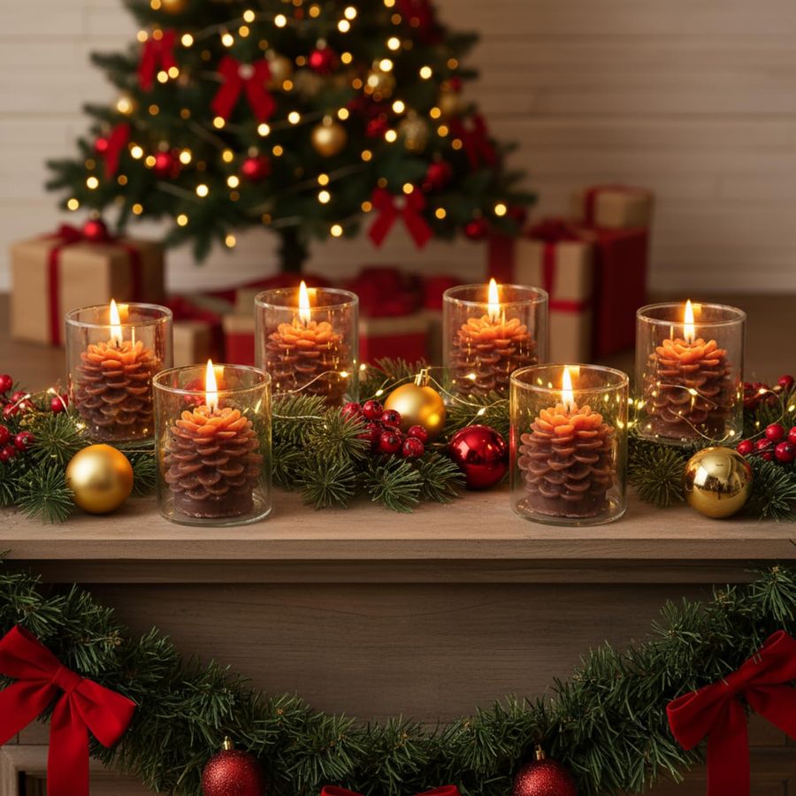 6 Sets Pine Cone Candles Flamm - огляд і ціна Holiday Candle Set