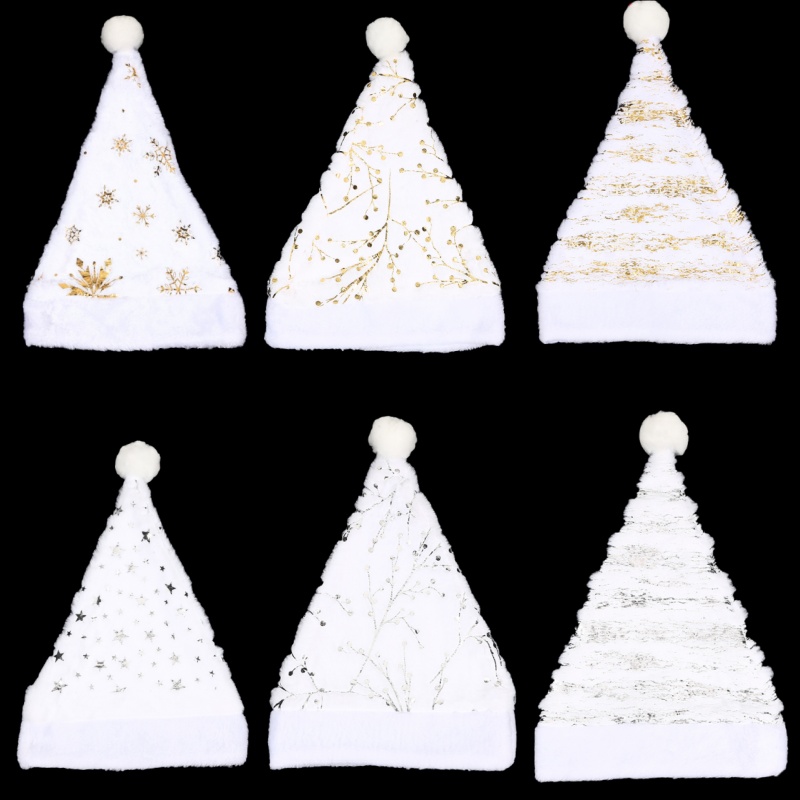White Plush Christmas Hat Gold - огляд і ціна Santa Hat Plush