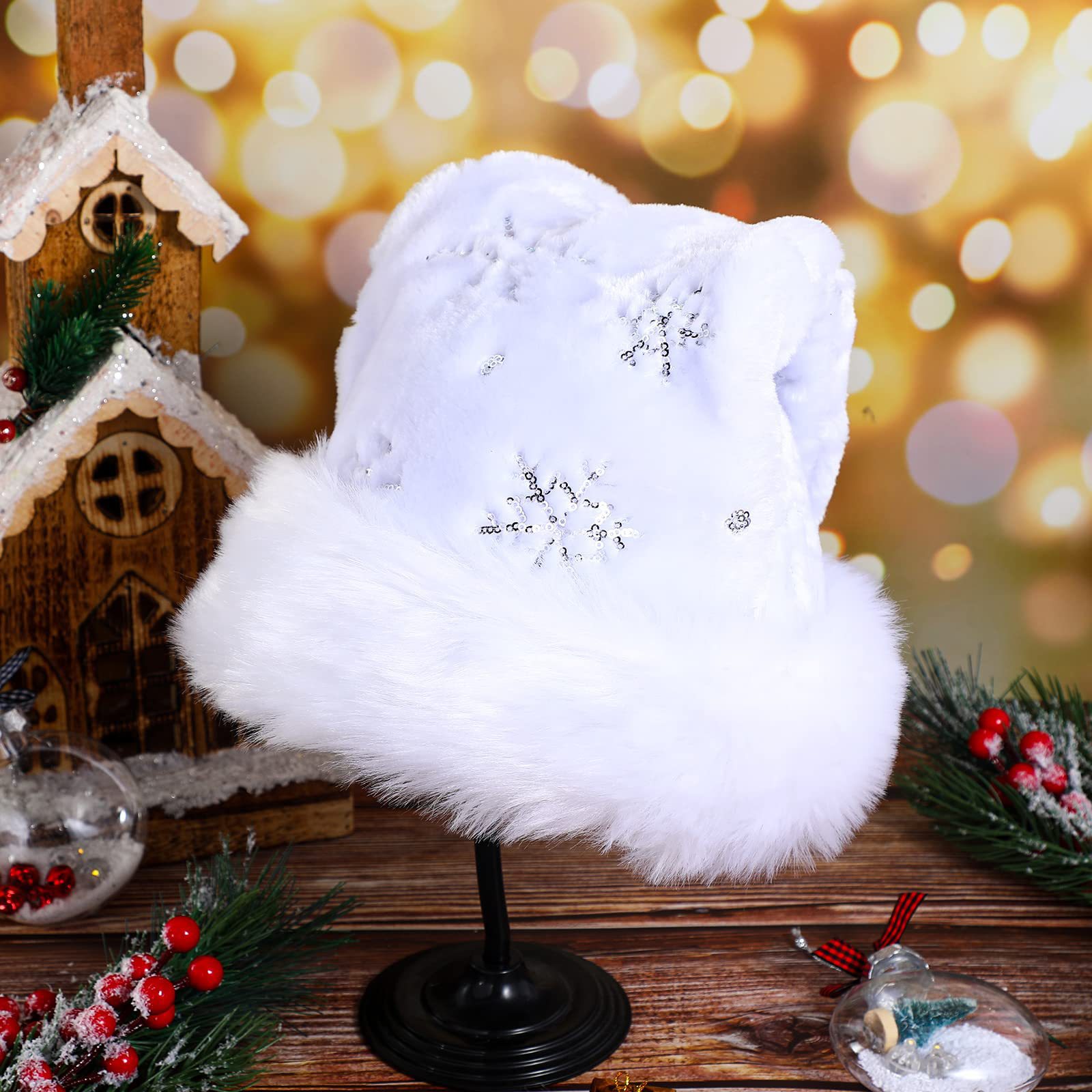 White Plush Christmas Hat Gold - огляд і ціна Santa Hat Plush