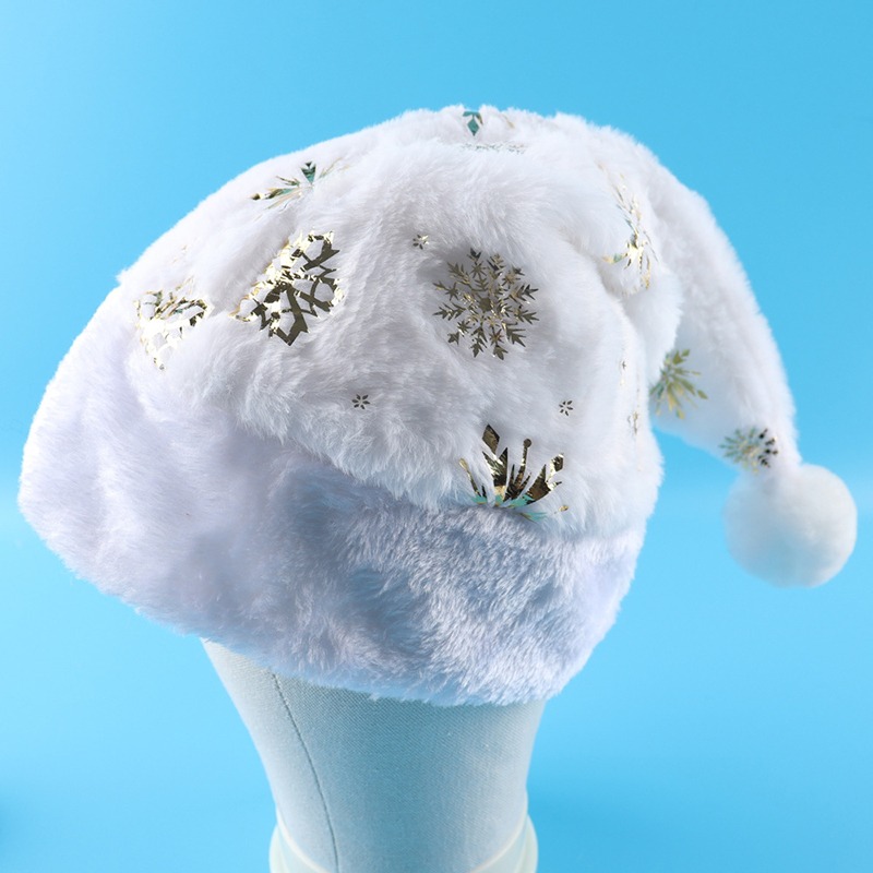 White Plush Christmas Hat Gold - огляд і ціна Santa Hat Plush