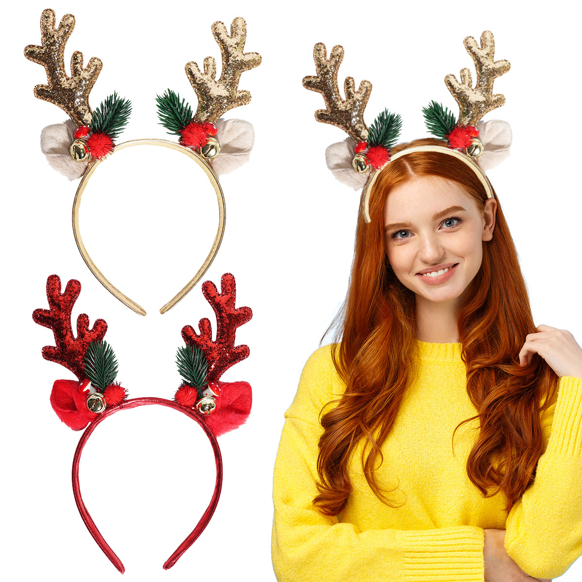1/2pcs Christmas Glitter Deer  - огляд і ціна Reindeer Antlers Headband
