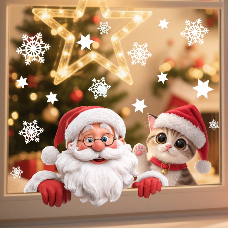 Kitten Santa Claus Window Stic - огляд і ціна Snowflake Window Decal