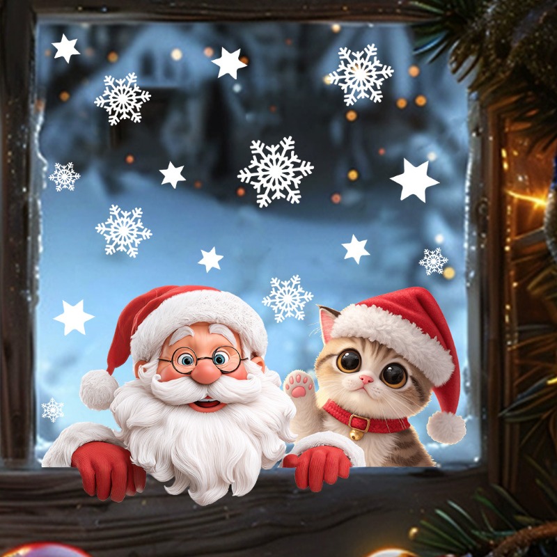 Kitten Santa Claus Window Stic - огляд і ціна Snowflake Window Decal