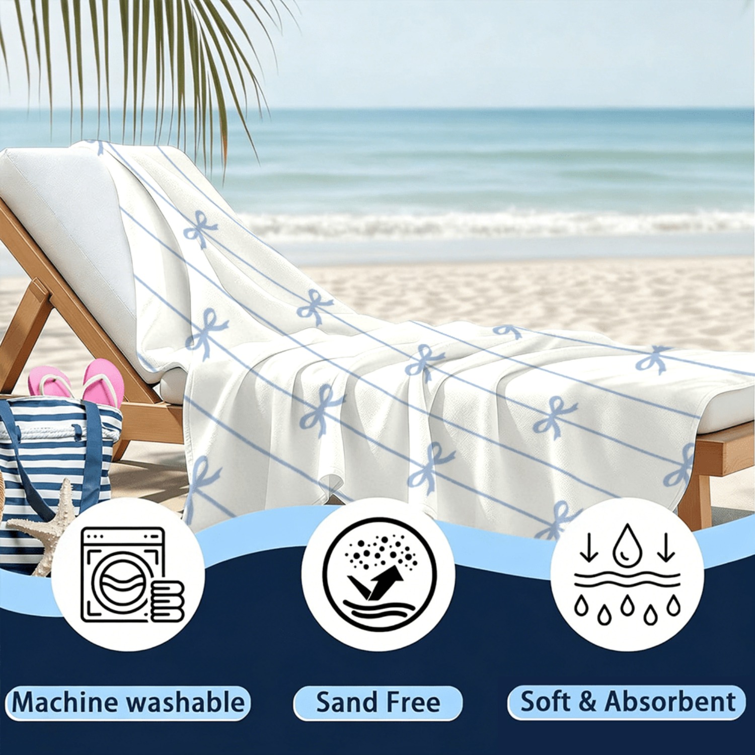 1pc Summer Beach Towel Blue Ri - огляд і ціна Ribbon Bow Gift