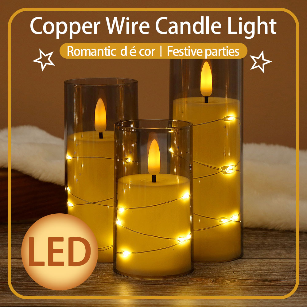3pcs/set LED Copper Wire Flame - огляд і ціна Holiday Candle Set